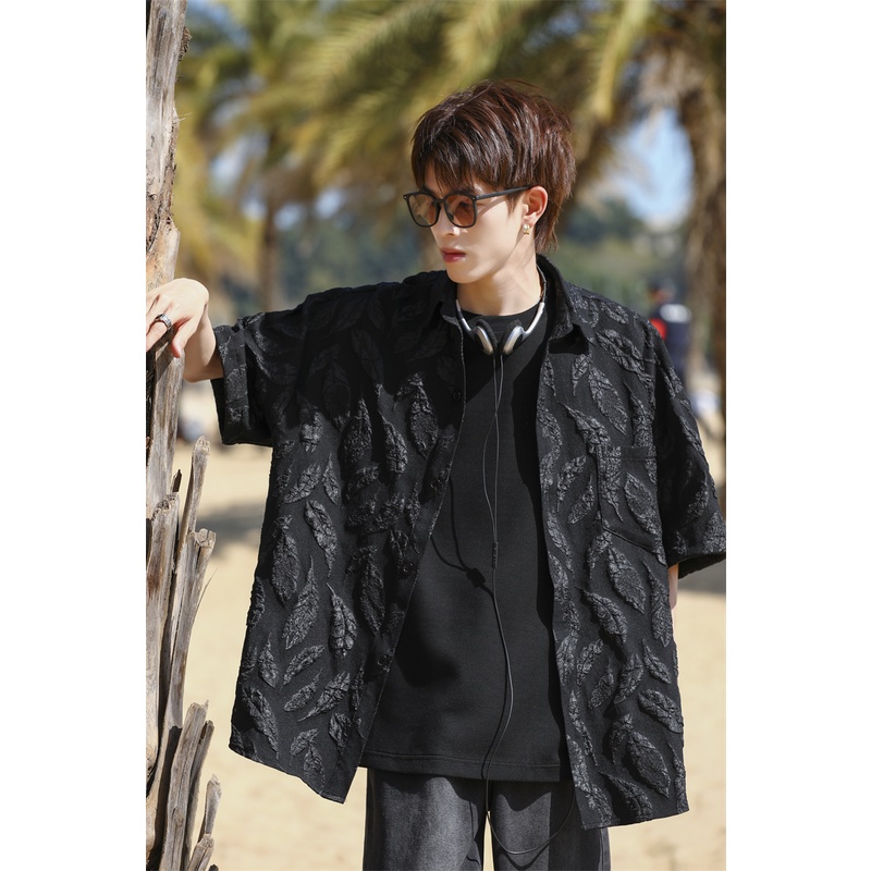 Áo Sơ Mi Đen Tay Ngắn In Họa Tiết Hoa Phong Cách Trung Quốc Thời Trang Mùa Hè Cho Nam