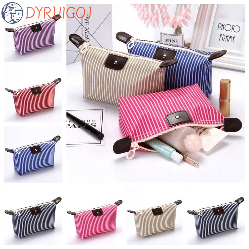 DYRUIDOJ Túi Đựng Đồ Trang Điểm Bằng Vải Oxford Họa Tiết Kẻ Sọc Sức Chứa Lớn Tiện Dụng Khi Đi Du Lịch
