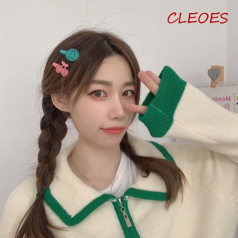 CLEOES Kẹp Tóc Kim Loại Hình Gấu Cherry Trái Tim Hoạt Hình Dễ Thương Phong Cách Hàn Quốc