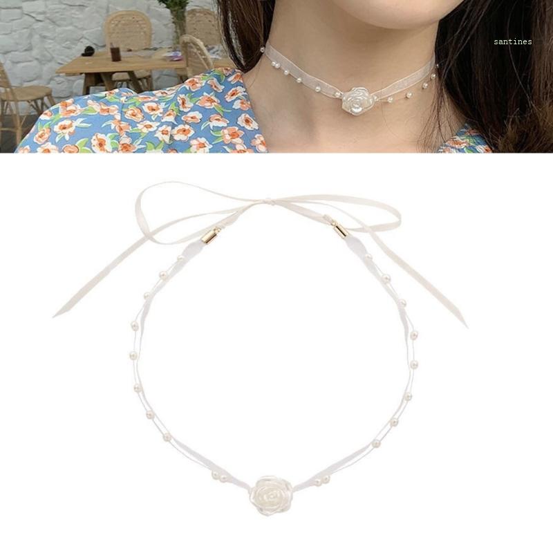 Vòng Cổ Choker Dây Ruy Băng Điều Chỉnh Được Họa Tiết Hoa Phong Cách Pháp