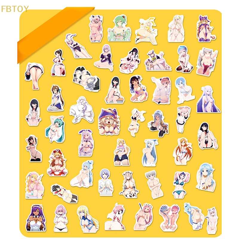 Bộ 50 Miếng Dán Trang Trí Laptop / Vali / Điện Thoại Hình Cô Gái Anime Gợi Cảm