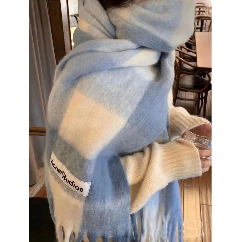 Khăn Choàng Cổ Hai Chức Năng Dày Dặn Họa Tiết Kẻ Sọc Màu Ấm Áp Mùa Đông Phong Cách Hàn Quốc Dành Cho Bạn Nữ