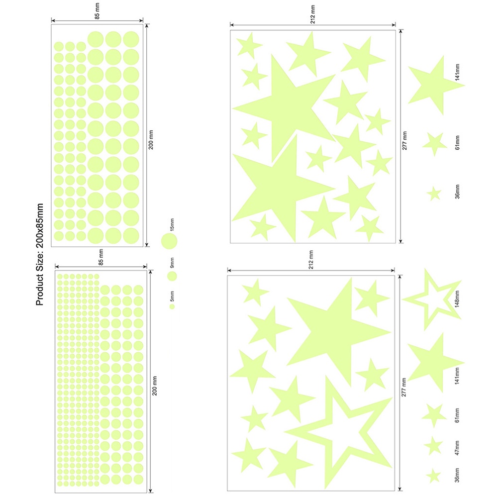 Hộp 435 Miếng Dán Tường Trang Trí Hình Ngôi Sao Dạ Quang
