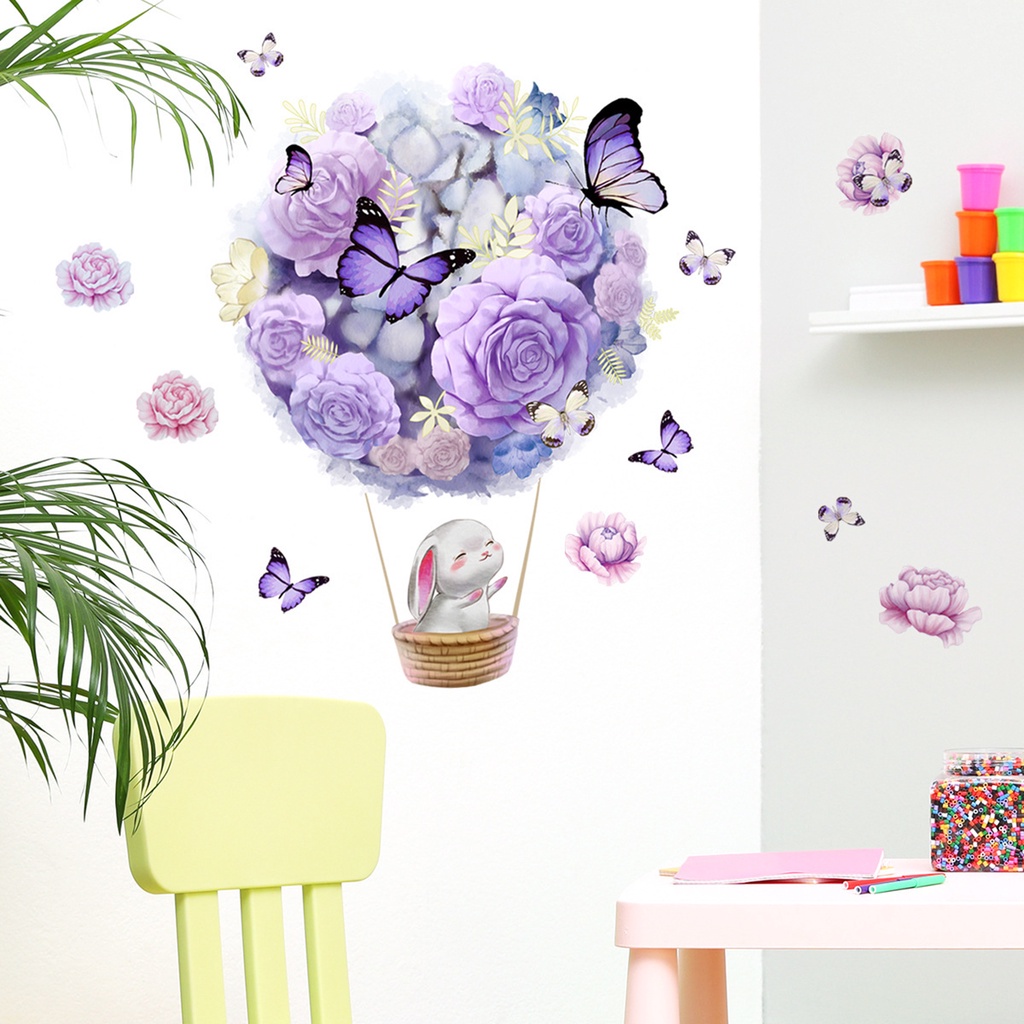 Đề Can Vinyl Dán Tường In Hình Thỏ Và Hoa Dễ Lắp Đặt Chống Nước Trang Trí Phòng Bé Gái