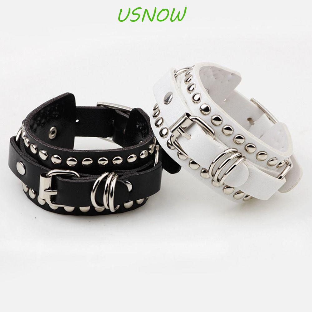 USNOW Vòng Tay Da PU Bản To Phong Cách Hip Hop Đường Phố Cá Tính