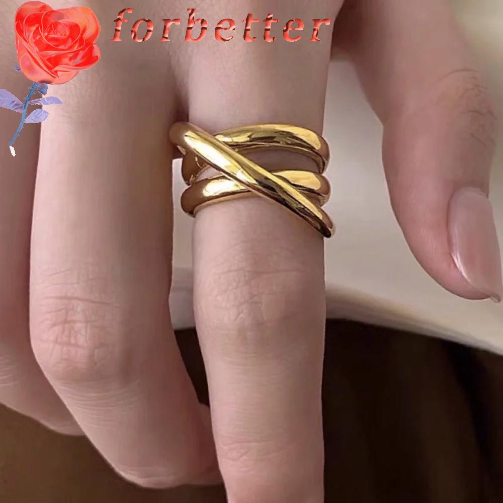 FORBETTER Nhẫn Hở Nhiều Lớp Kiểu Dáng Hình Học Thanh Lịch Có Thể Điều Chỉnh Cho Nữ