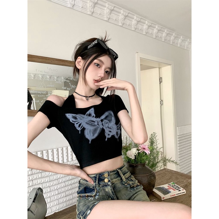 Áo Thun Nữ Ngắn Tay Trễ Vai Phong Cách Hàn Quốc Mới