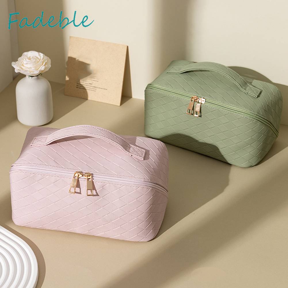 Túi Đựng Mỹ Phẩm Bằng PU Sức Chứa Lớn Họa Tiết Sọc Caro Tiện Dụng Cho Nữ