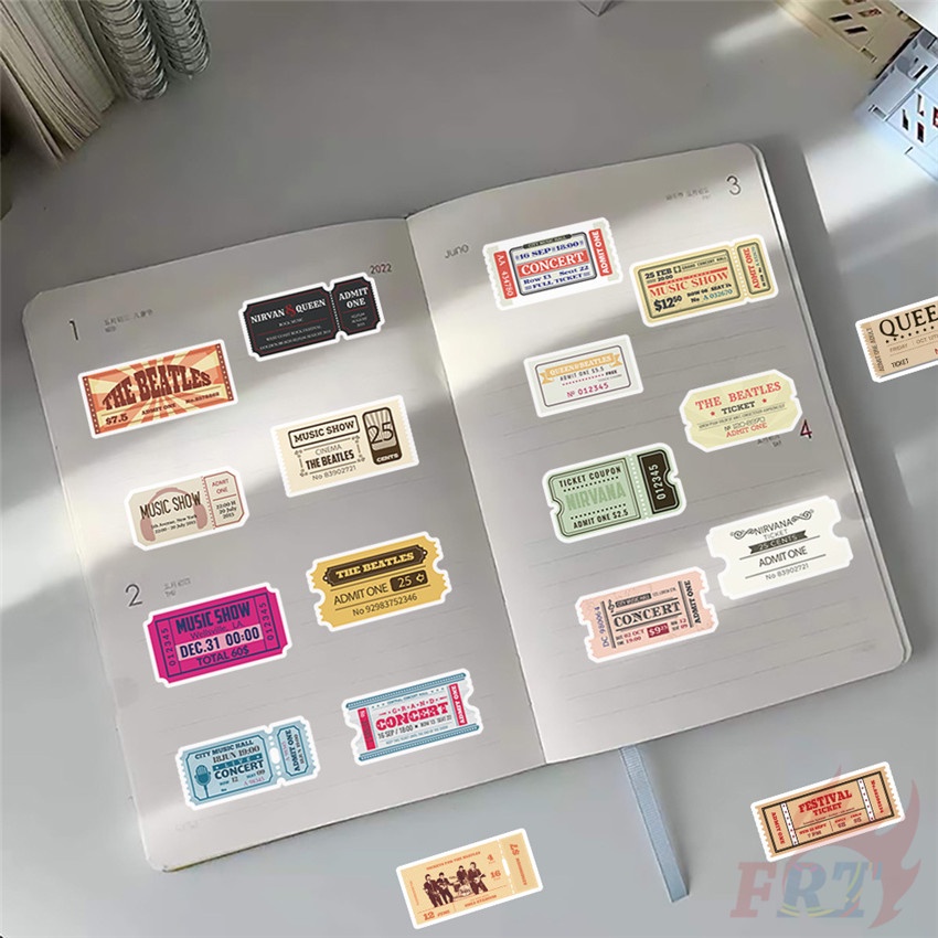 ❉ Băng Đô Rock Band. Bộ 01 Sticker Dán Trang Trí Hình Vé Máy Bay Cổ Điển 01 ❉ Bộ 60 Miếng Dán Chống Thấm Nước Họa Tiết Doodle Thời Trang DIY