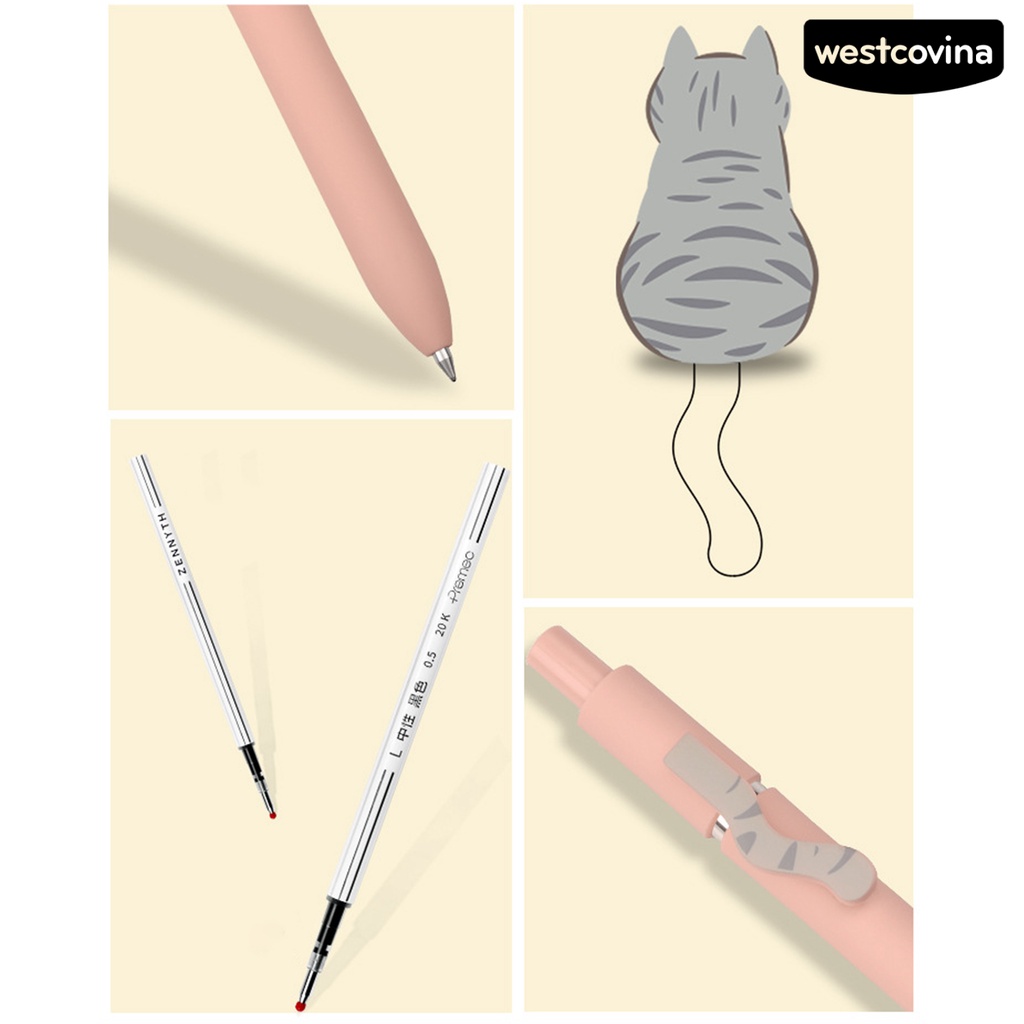 [WSTN]✎Set 4 Bút Mực Gel Ngòi 0.5mm Hình Mèo Hoạt Hình Dễ Thương