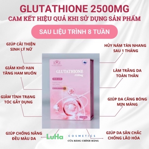 Viên ngậm Glutathione 2500MG hộp 60 viên, trắng da, siêu hủy nám