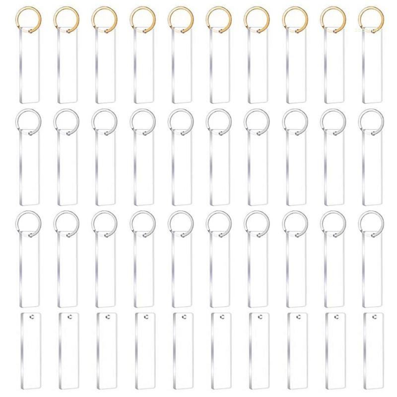 Set 40 Đĩa Nhựa Acrylic Trơn Hình Chữ Nhật Kèm 30 Đĩa Nhựa Acrylic Trong Suốt Dùng Để Làm Móc Khóa