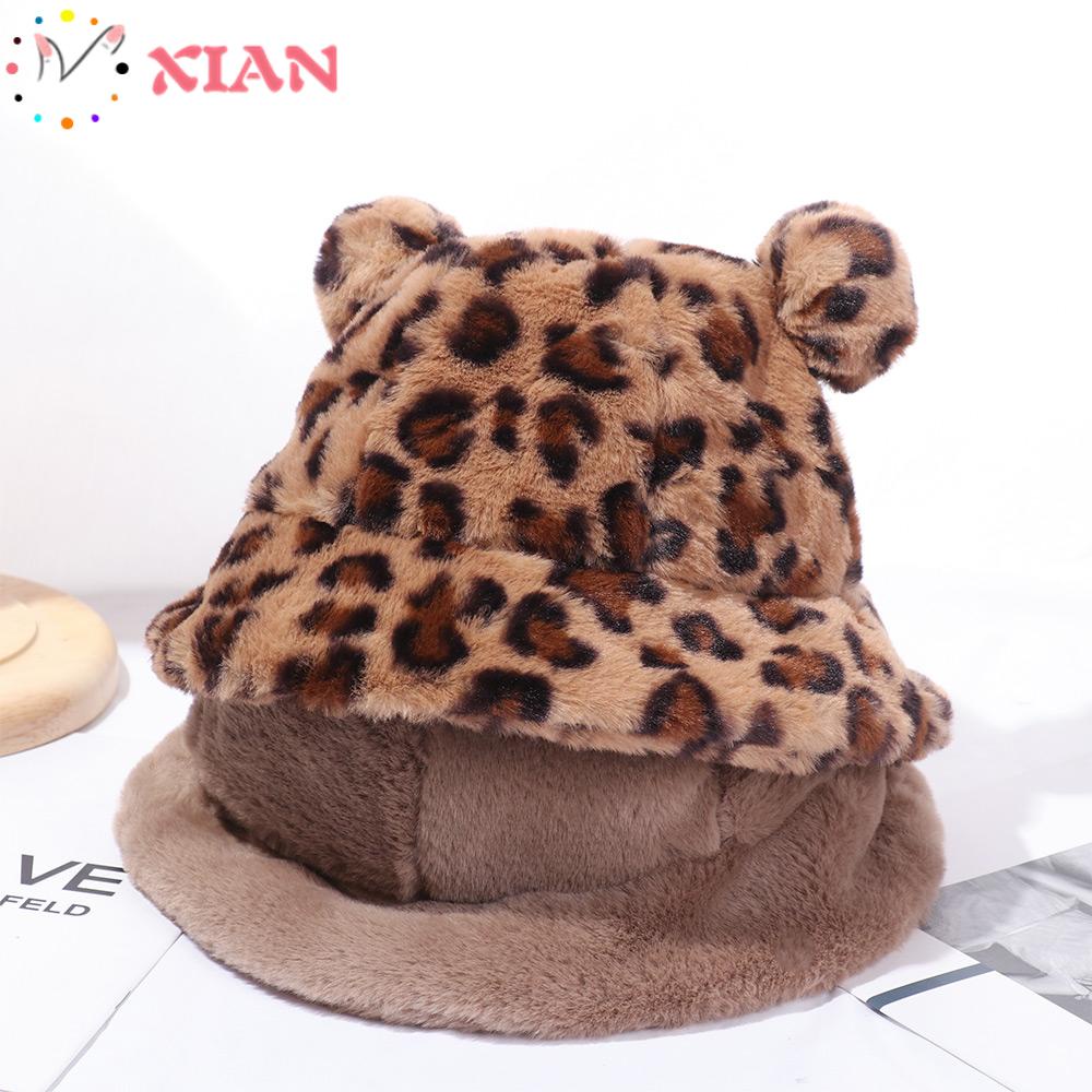 XIANTIN Mũ Bucket Giả Lông Họa Tiết Da Báo