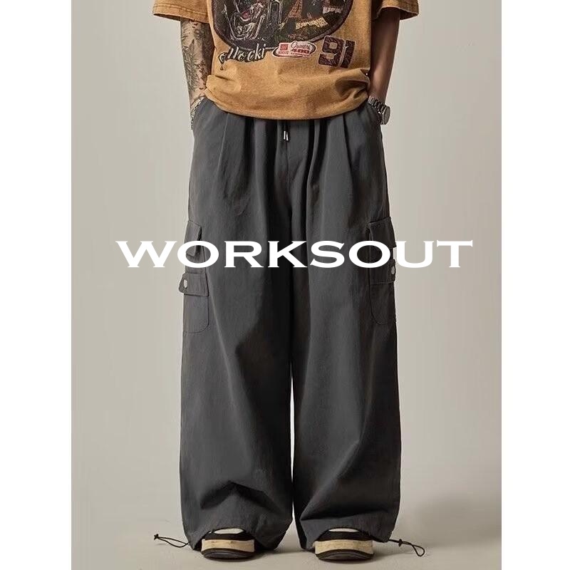 WORKSOUT Quần Túi Hộp quần nam ống rộng quần 2023 NEW WS070621