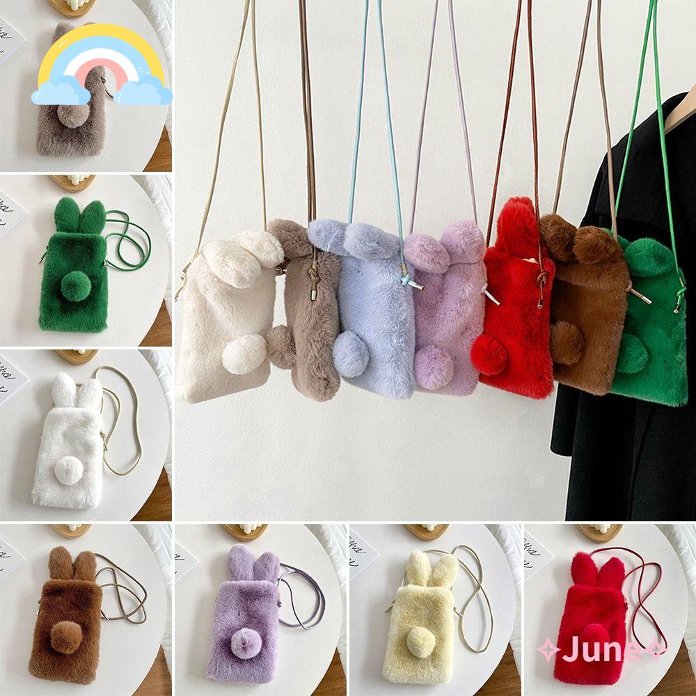 JUNE Túi Đeo Chéo Lông Tai Thỏ Đựng Điện Thoại
