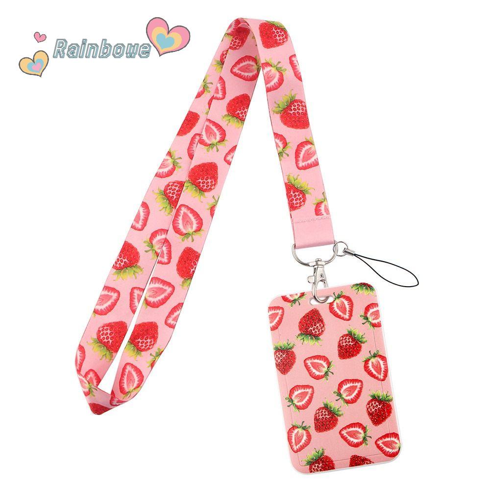 RAINBOW Giá Đỡ Thẻ ID / Huy Hiệu Màu Hồng Có Dây Đeo Cổ Dacron Dâu Tây Cho Văn Phòng