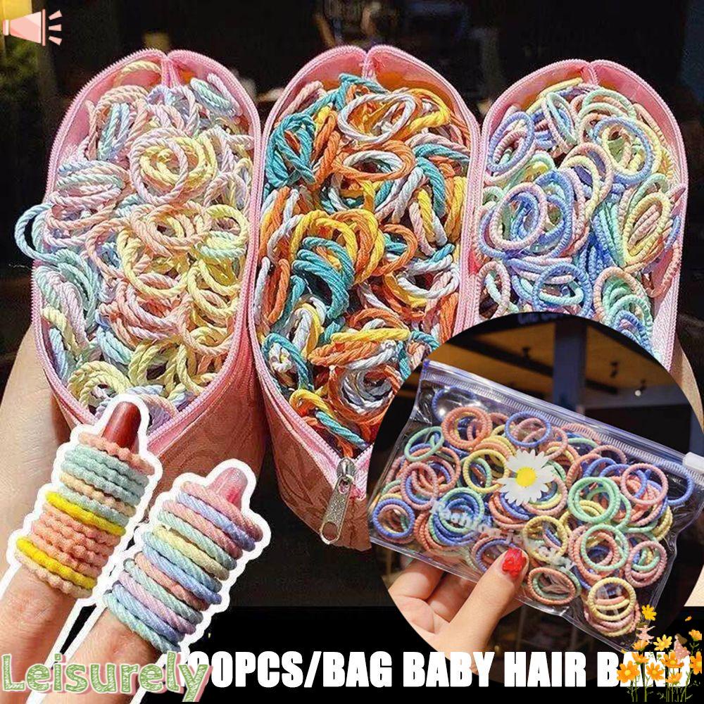 LEILY Túi 100 Dây Buộc Tóc Nhiều Màu Đáng Yêu Cho Bé