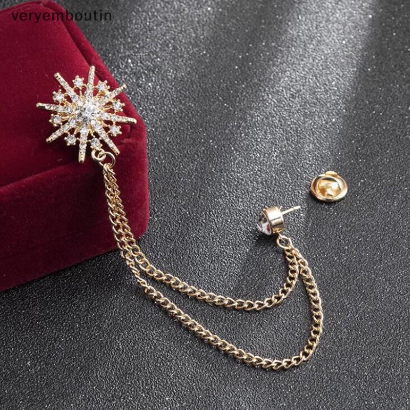 Ghim Cài Áo Hình Ngôi Sao Đính Đá Phối Dây Xích Tua Rua Kiểu Hàn Quốc Cao Cấp Cho Nam Và Nữ