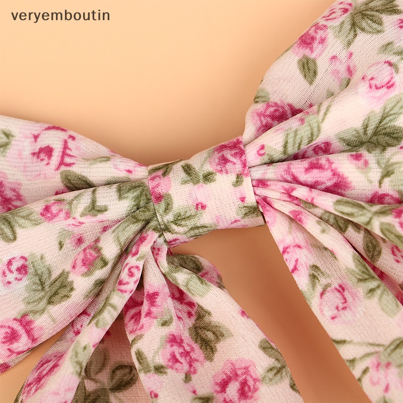 Kẹp Tóc Ruy Băng Thắt Nơ in Họa Tiết Hoa Xinh Xắn Ngọt Ngào Cho Nữ