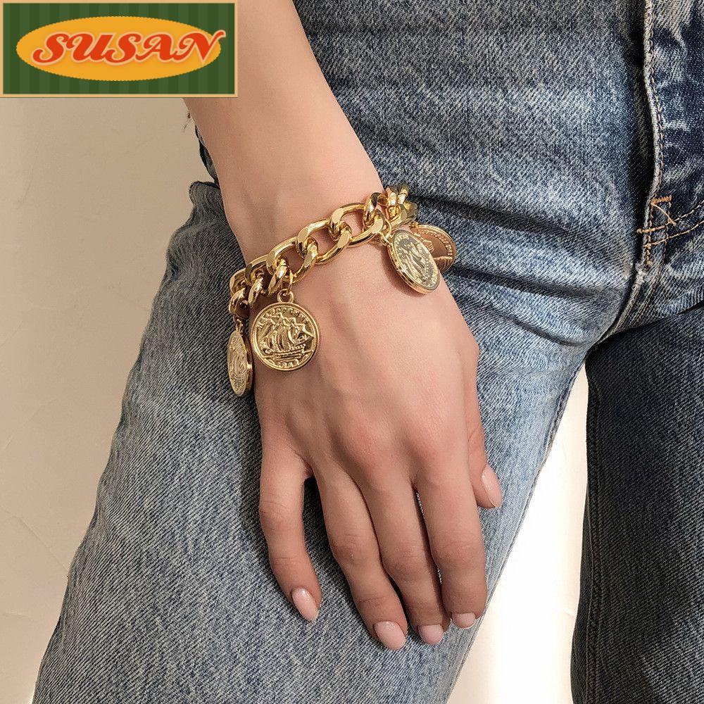 SUSANS Vòng Đeo Tay Dày Dặn Hình Rắn Màu Vàng Thời Trang Punk Cổ Điển
