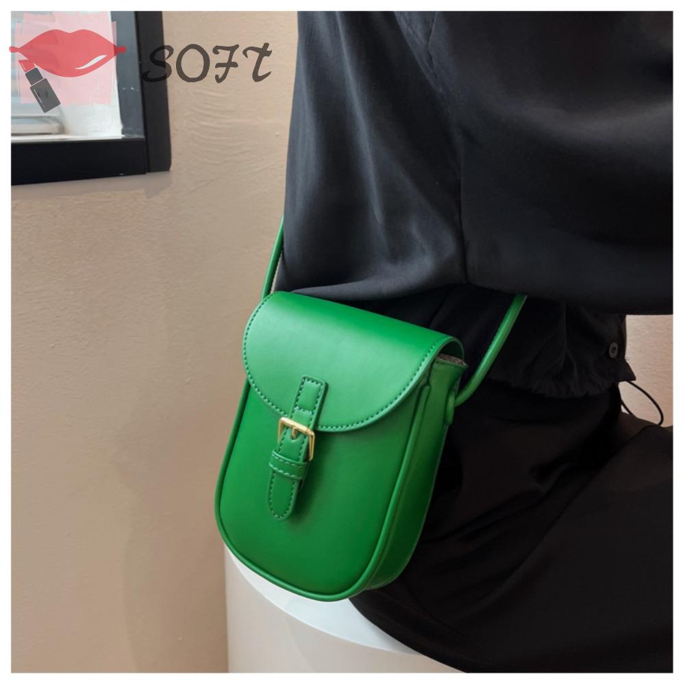 SOFTNESS Túi Đeo Chéo Da PU Màu Trơn Sức Chứa Lớn Có Khóa Cài Cho Nữ