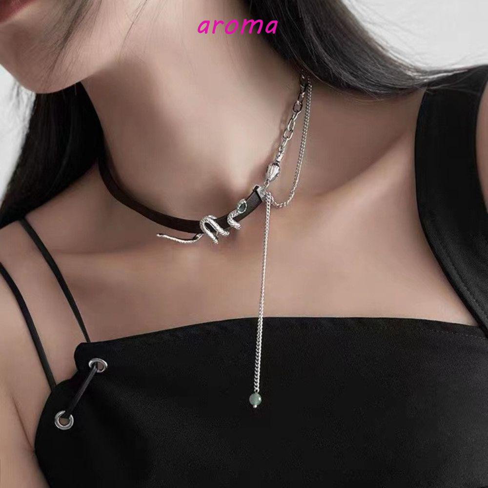 AROMA Vòng cổ Da Rắn Phong Cách Steampunk