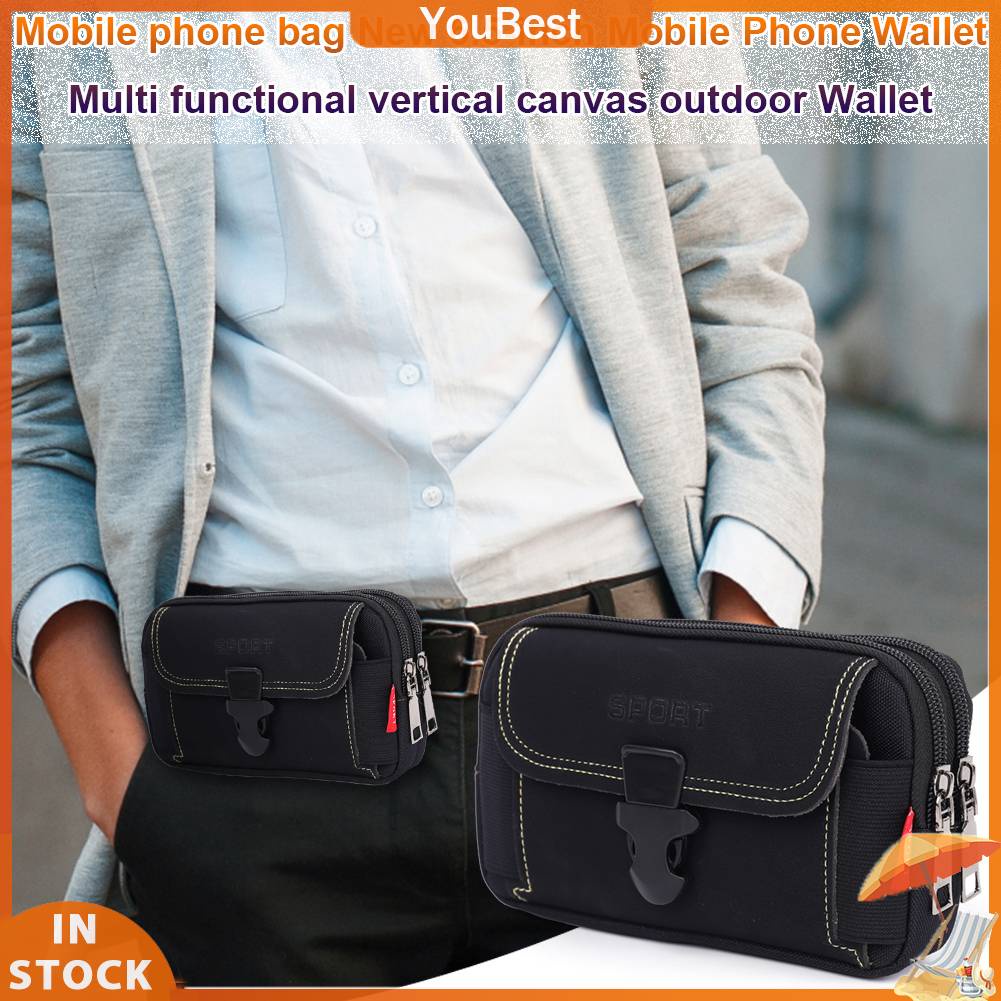 Portable Mobile Phone Pouches Multi-function Men Canvas Waist Belt Bum Bag Running Pouch Travel Camping