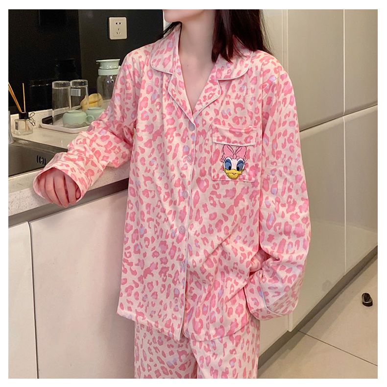 Bộ Đồ Ngủ Bằng Cotton Nguyên Chất Tay Ngắn In Hình Báo Hồng Dễ Thương Thời Trang Mùa Hè Cho Nữ