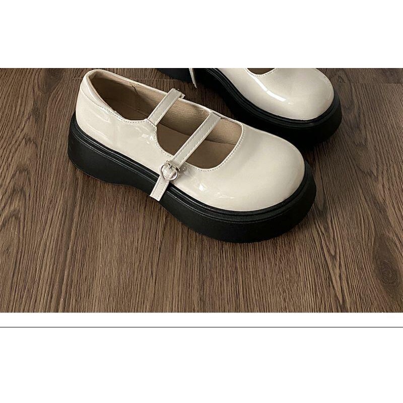 💞Màu Đen 💞Giày Mary Jane Da Mũi Tròn Đế Dày Phong Cách Thời Trang Mùa Hè 2023 HZFWS4166