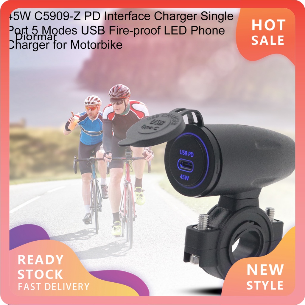 Bộ Sạc Điện Thoại Một Cổng USB 45W C5909-Z PD 5 Chế Độ Có Đèn LED Dành Cho Xe Máy