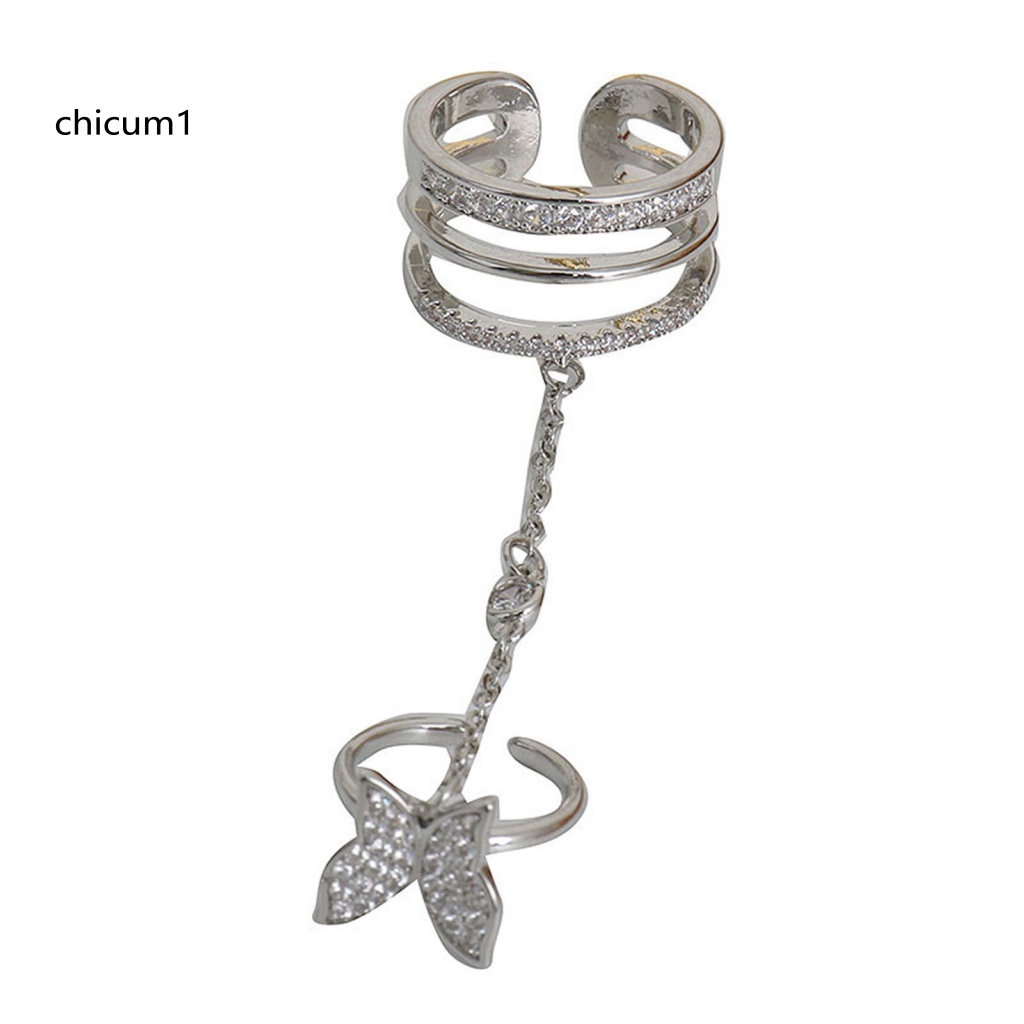 Bộ Nhẫn CC Dạng Mở Ba Lớp Đính Đá Hình Bướm Có Tua Rua Làm Quà Sinh Nhật Cho Bạn Gái