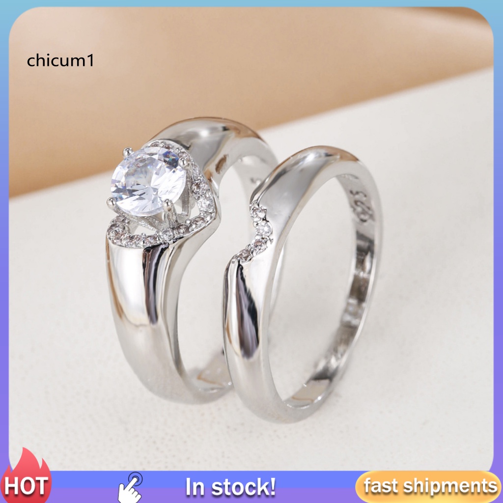 1 Cặp Nhẫn Đính Hôn Đính Đá Hình Trái Tim Lấp Lánh Dành Cho Nam Và Nữ