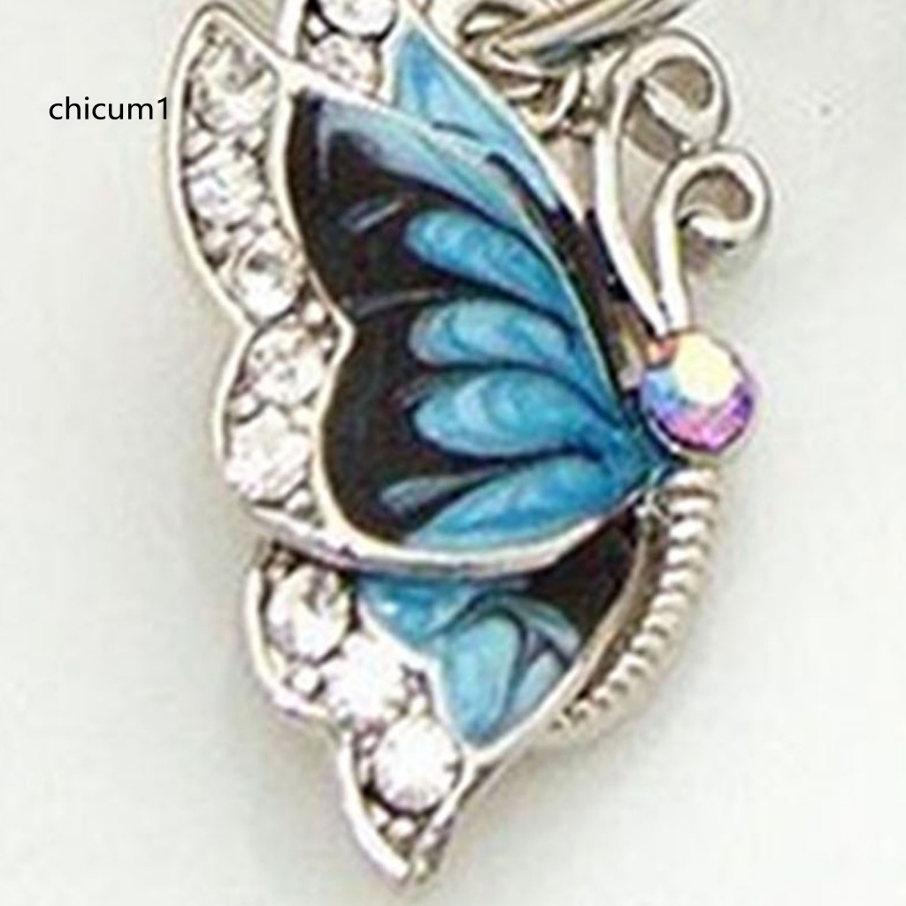 1 Cặp Bông Tai Hình Bướm Tráng Men Đính Đá Pha Lê Xanh Dương Cho Nữ