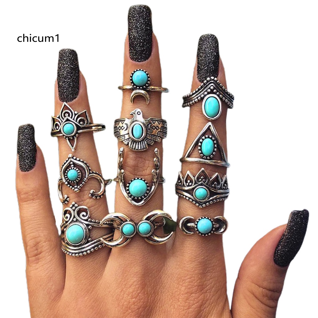 Set 11 / 13 / 15 Nhẫn Đeo Khớp Ngón Tay Màu Đen Phong Cách Bohemia