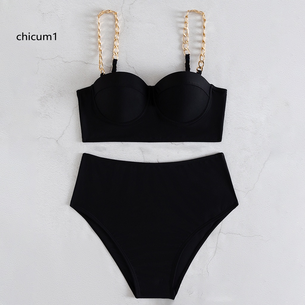 Set Bikini 2 Mảnh Màu Đen Dây Kim Loại Có Thể Điều Chỉnh Kích Cỡ