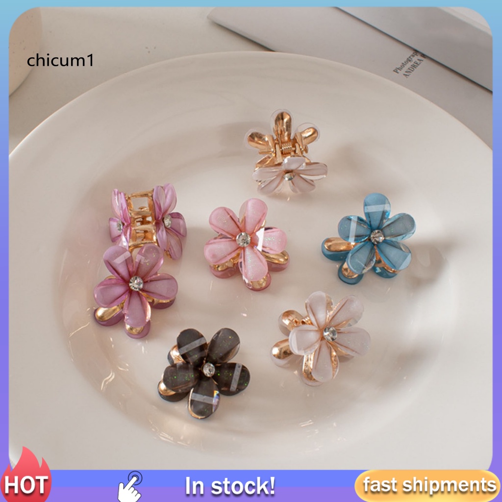 Set 2 Kẹp Tóc Kim Loại Hình Hoa Đính Đá Màu Sắc Tươi Sáng