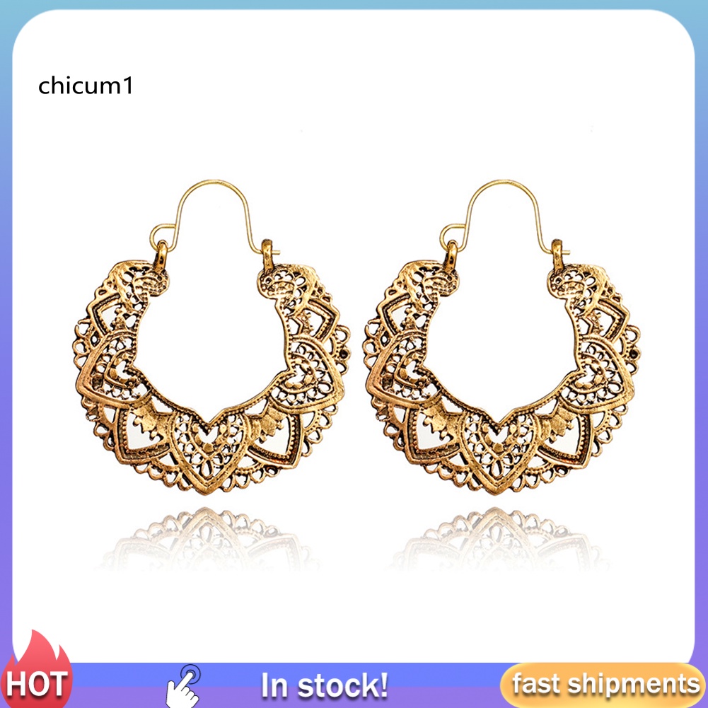 Khuyên Tai Dạng Vòng Rỗng Mặt Hình Trái Tim Rỗng Phong Cách Cổ Điển Cho Nữ