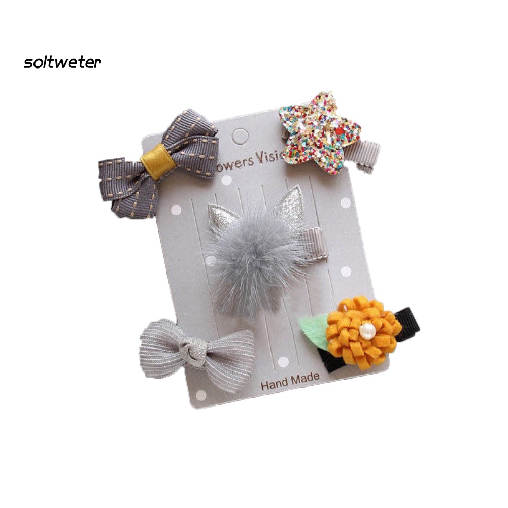 Bộ 5 Kẹp Tóc Nơ / Ngôi Sao / Hoa Đáng Yêu Cho Bé Gái