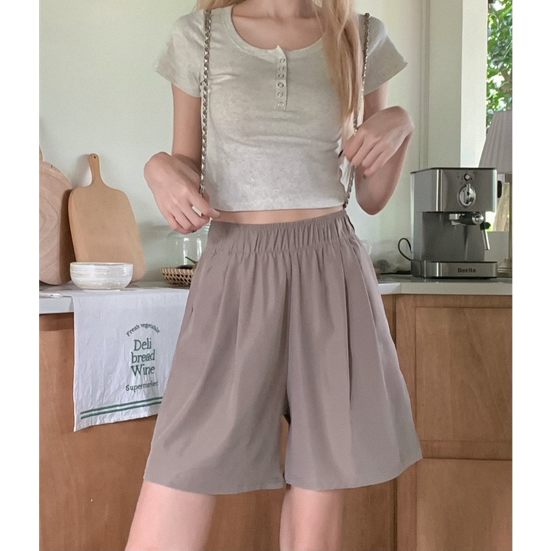 SUXI Quần Short Thể Thao Lưng Cao Ống Rộng Thiết Kế Tối Giản Dễ Phối Đồ