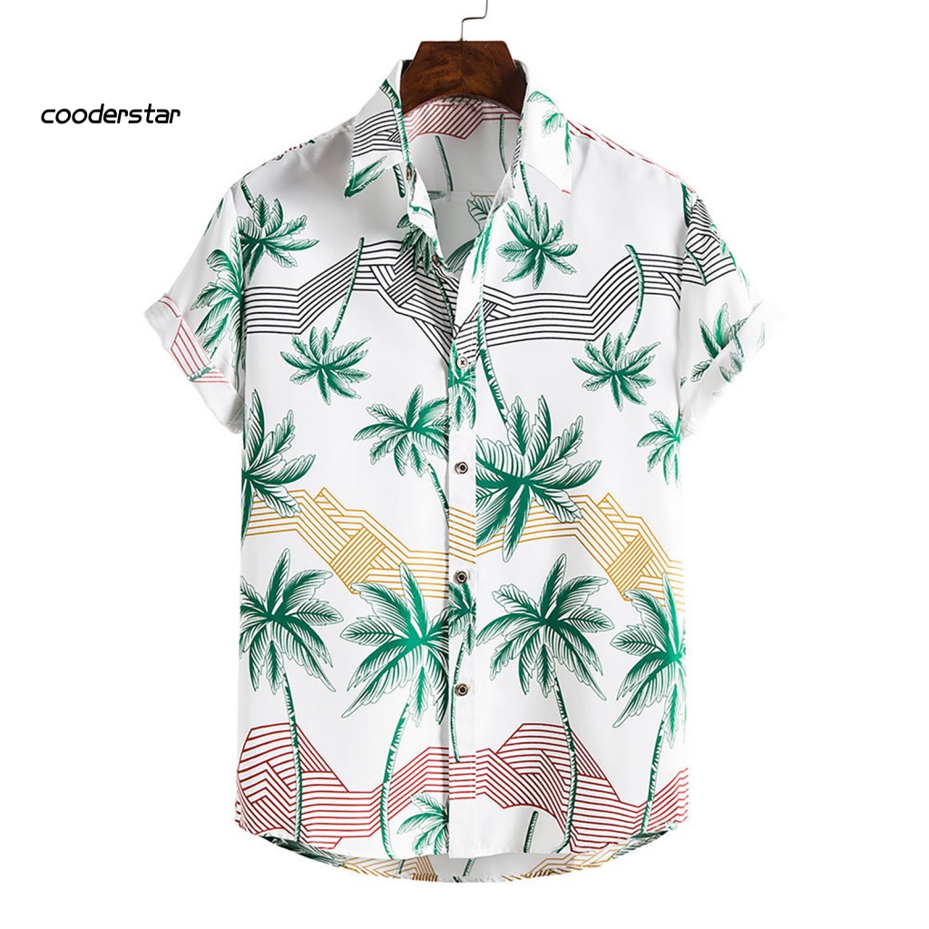 Áo Sơ Mi Tay Ngắn Cổ Bẻ In Họa Tiết Cây Dừa Phong Cách Hawaii Thời Trang Mùa Hè Cho Nam