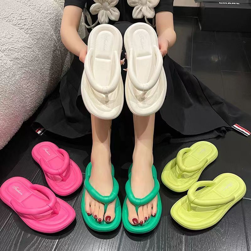 Dép Xỏ Ngón Đế Bánh Mì Chống Trượt Chống Thấm Nước Màu Trơn Thời Trang Dành Cho Nữ