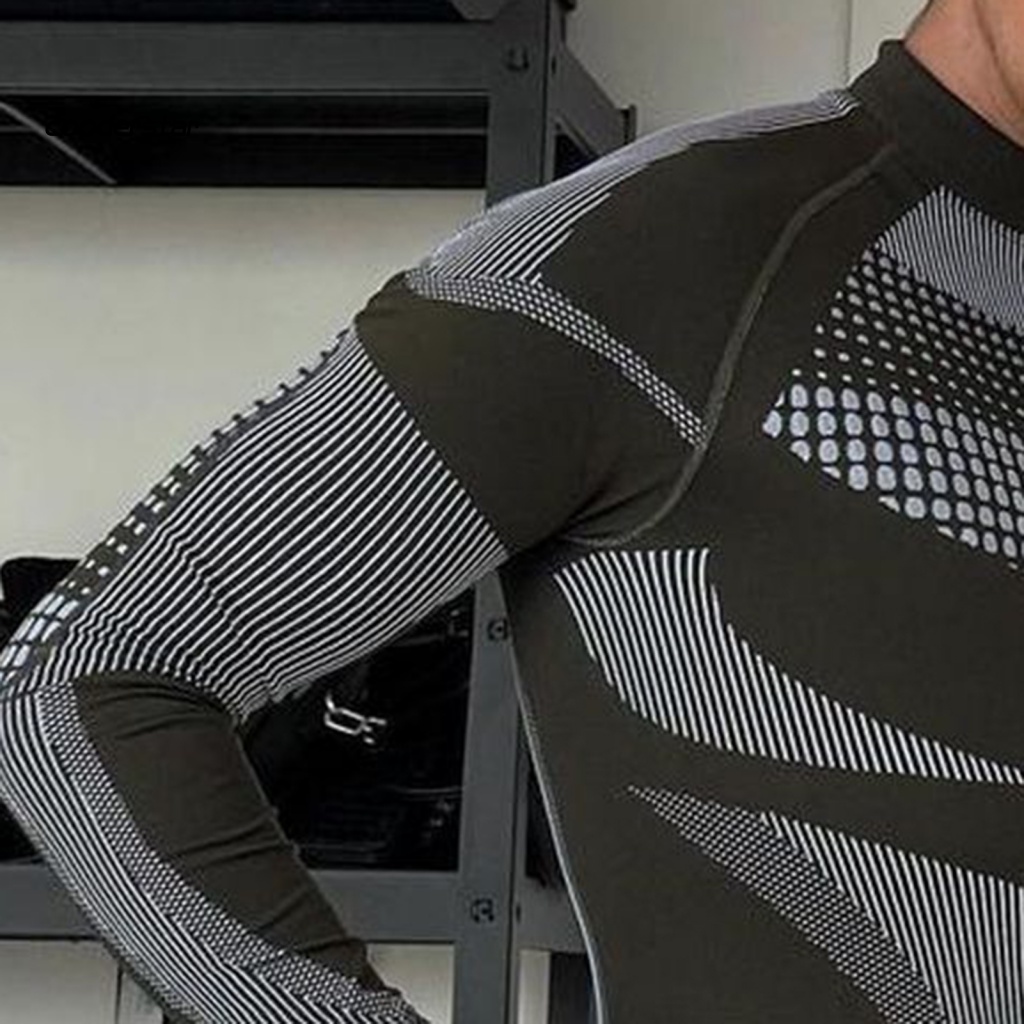 Áo Thun Tay Dài Cổ Cao Họa Tiết Kẻ Sọc Màu Sắc Tương Phản Thời Trang Mùa Đông Cho Nam