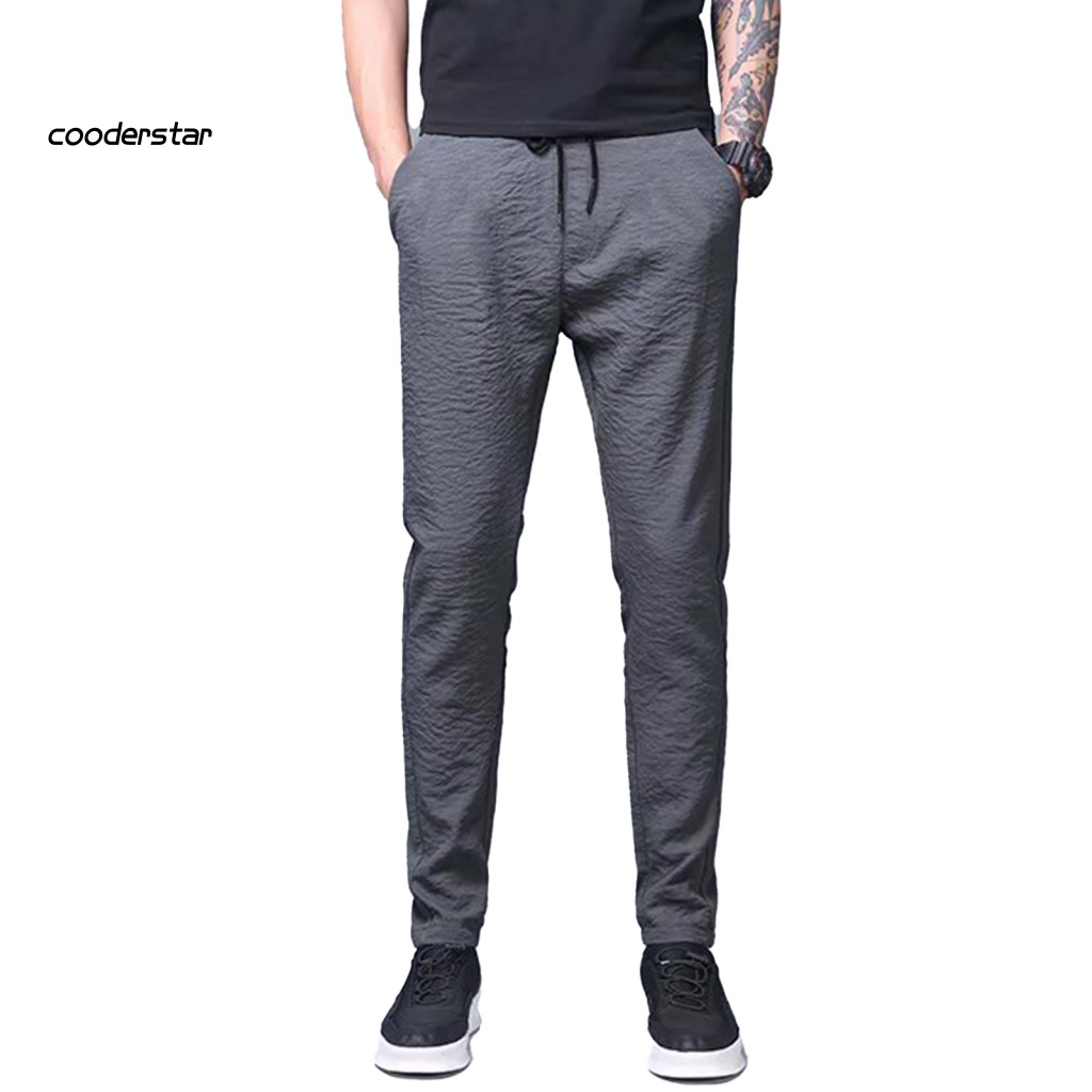 Quần Dài Ống Đứng Vải Lụa Mát Mỏng Phối Dây Rút Thời Trang Mùa Hè Cho Nam