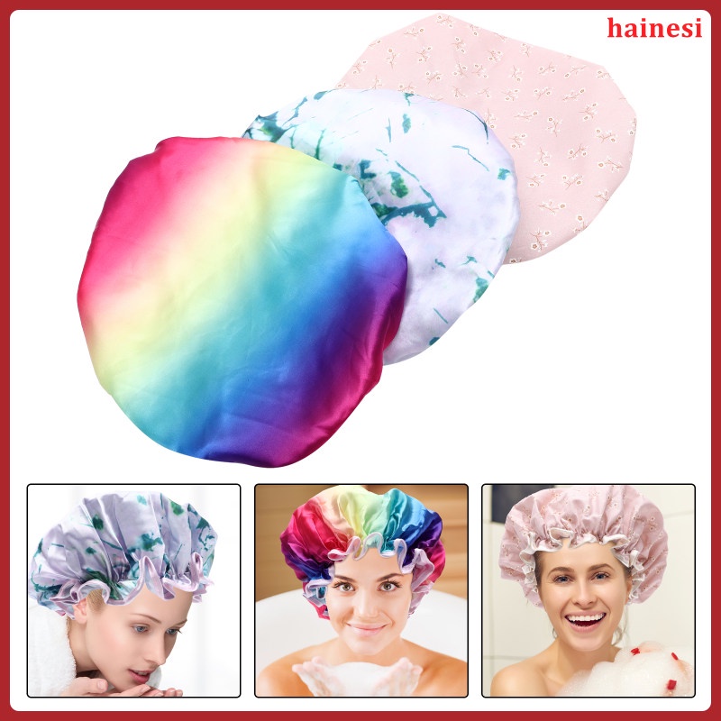 Bộ 3 Mũ Trùm Tóc Bằng Satin Màu Đen Chống Thấm Nước