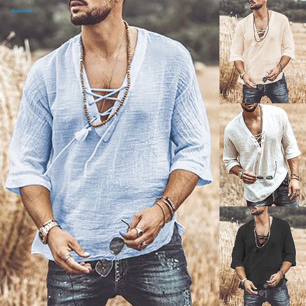 Áo nam Tay Lửng Cổ Chữ V Màu Sắc Thời Trang