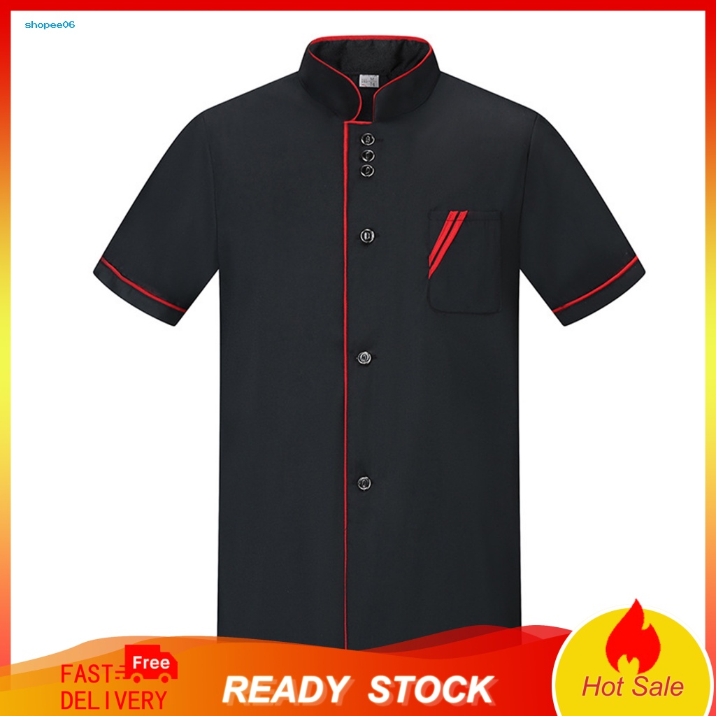 Áo Đầu Bếp Ngắn Tay Cổ Đứng Gọn Nhẹ Thoáng Khí Thoải Mái Dễ Giặt