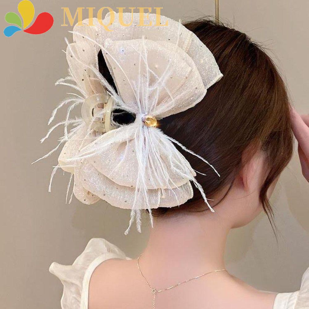MIQUEL Kẹp Tóc Càng Cua Đính Đá Vải Lưới Lông Vũ Dễ Thương Phong Cách Hàn Quốc Dành Cho Bạn Gái