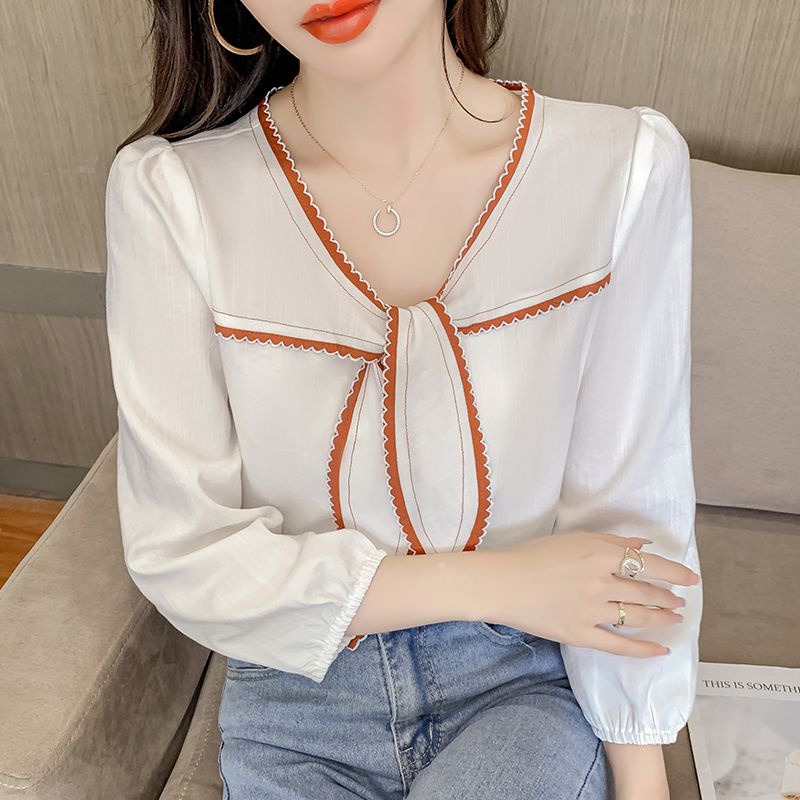 Áo Sơ Mi Tay Dài Cổ Chữ V Thắt Nơ Phong Cách Pháp Thời Trang Xuân Thu Mới 2023 Dành Cho Bạn Nữ