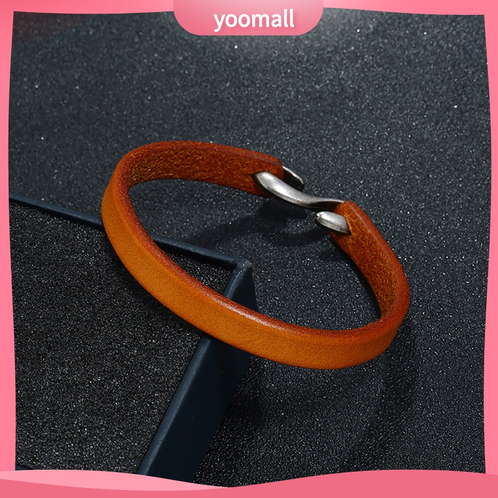 [YM] Vòng Tay Da Bò Mỏng Có Khóa Móc Phong Cách Punk Cổ Điển Cho Nam