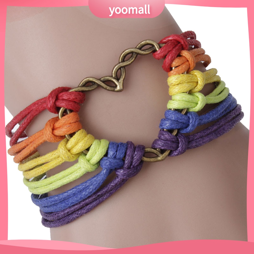 [YM] Vòng Tay Dây Nhiều Lớp Mặt Hình Trái Tim Ánh Kim Cầu Vồng